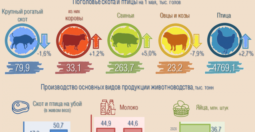 Производство продукции животноводства за январь-апрель 2021 года